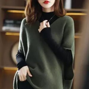 브이넥 니트조끼 언발 판초 롱 베스트