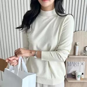 여성 반폴라 반목 하프넥 베이직 긴팔 니트 티셔츠