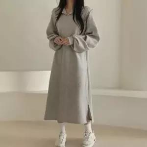여성 오버핏 심플 데일리 밑트임 기모 카라 원피스