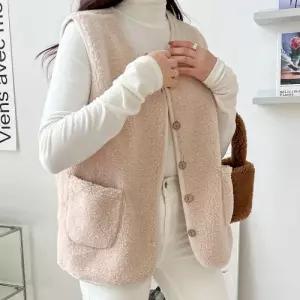 캐주얼 버튼 포인트 3계절 데일리 포켓 뽀글이 조끼