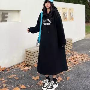 프린팅 데일리 심플 치마 기모 롱 후드 일상룩 원피스