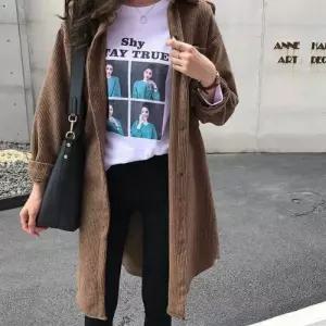 여성 루즈핏 스트라이프 패턴 코듀로이 아우터