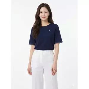 봄코디 크로커다일레이디 블루 소매 레이스 포인트 단색 티셔츠 CLCMTS202