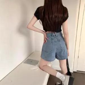 데님 여성용 여름 청반바지 하이웨스트 슬림핏 반바지 학생 A라인 와이드 핫팬츠 데일 스포M1