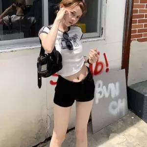 여성 캐주얼 슬랙스 반바지 오렌지색 로우컷 스판 슬림핏 트렌드 핫팬츠 스포M1