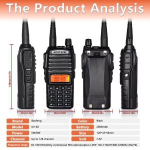바오펑 UV-82 듀얼 PTT 무전기 고출력 5W/8W 밴드 VHF FM 아마추어 무선 스테이션 10KM 장거리 햄 CB
