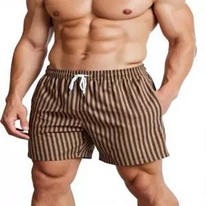 쿨로야 남성 스트라이프 수영복 퀵 드라이 보드 반바지 메쉬 안감 비치 포켓 포함 Small Brown