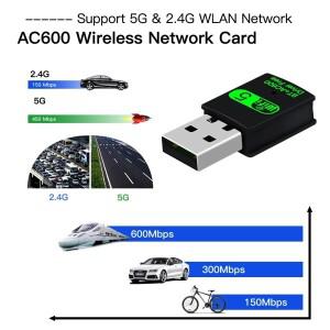 PC용 무선 외장 리시버 동글 네트워크 카드, 600Mbps USB 와이파이 블루투스 어댑터, 2.4G, 5GHz, 2 in 1