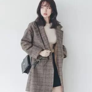 모직체크 루즈핏 캐주얼정장 모직 여자겨울의류 체크 자켓