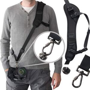 고품질 포커스 F-1 카메라 숄더 스트랩 퀵 캐리 스피드 소프트 벨트 (DSLR 블랙)