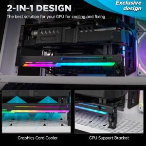 GCC-PRO 그래픽 카드 라디에이터 거치대 PC 냉각 선풍기, ARGB 수평 GPU 비디오 스탠드, 1800RPM 5V 3 핀