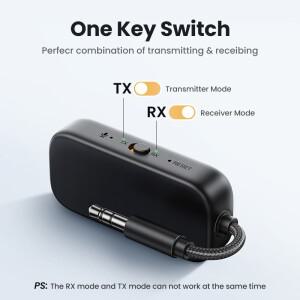UGREEN 블루투스 어댑터, 3.5mm Aux 오디오, 비행, TV, 자동차, 트레드밀용, 투인원