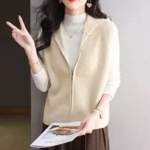 |CCJ7015|여성 편안한 루즈핏 골지 후드 집업 니트 베스트