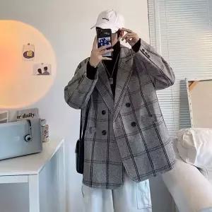 하프 남성 모직 캐주얼 가을 패션 루즈핏 코트 트렌치 체크 원픽3