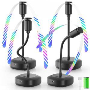 EDVISION 4팩 푸드 2000MAH USB 유연한 테이블 전원 충전식 선풍기 구스넥