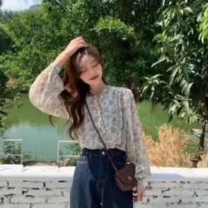 [라일리여성의류] Rly 루즈핏 여성 플라워 블라우스 레이스 여성 쉬폰