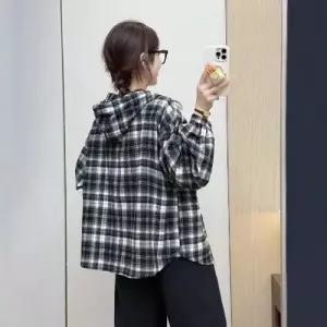 마요 체크 카디건 싱글 블레이저 여성후드가디건 후드 UNO1