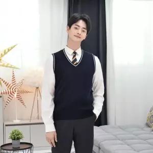 (빅사이즈) 네이비 화이트라인 교복조끼(남자) -4XL 교복조끼