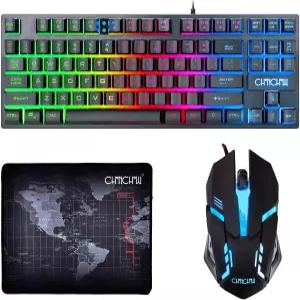 CHONCHOW 87 키 TKL 게이밍 키보드 및 마우스 콤보 유선 LED 레인보우 백라이트 800-3200 DPI RGB PS4 Xbox
