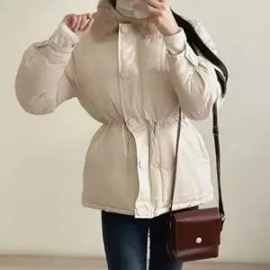 숏패딩 여성 털카라 허리 스트링 겨울 점퍼 아우터 1P