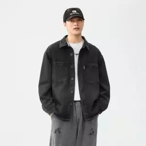 미비다 남성 청자켓 데님 가을 빈티지 워싱 셔츠 루즈핏 캐주얼 긴팔 카고 코트 패션 ADOR3