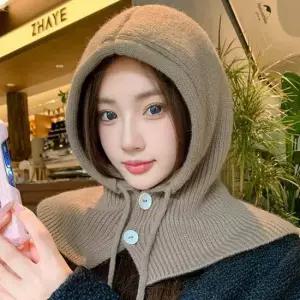 5컬러 귀여운 니트 페이크 후드단추 넥워머 후드워머