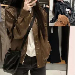 여성바람막이 캐주얼 레더 자켓 루즈핏 가죽 재킷 밑단밴딩
