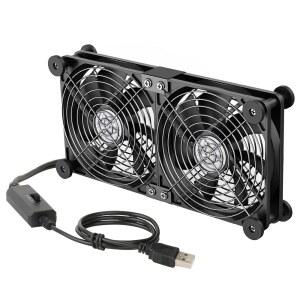 엘루텡 듀얼 AC USB 컴퓨터 팬 140mm 냉각용 3단 속도 제어 12V 팬, 노트북 수신기용 플러그 포함 DVR 플레이스테이션 Xbox 데스크 캐비닛 냉각