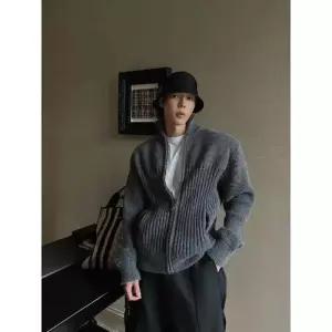 여성용 회색 빈티지 봄 캐주얼 카디건 남녀 차이나 스웨터 커플 MODU1