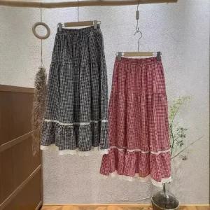 솜브레로스 스커트 여사친 밴딩 레이스 시폰 쉬폰 봄철 체크 케이크 웨이스트 DOS1