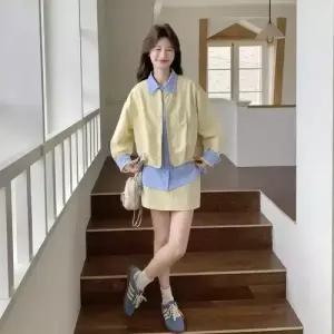 여자 투피스 페이크 칼라 재킷 봄가을 옐로 스트라이프 유니크 자켓 DUCHI1
