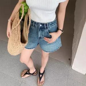 여성반바지 여름 캐주얼 고급 블루 자수 하이웨스트 날씬 데님 반바지 심쿵직구