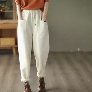 마킷5 롱 니트 빈티지 가을 캐주얼 빅포켓 배기팬츠 앤티크 도톰 슬림 기모 후드 여자바지 9부 JEN3