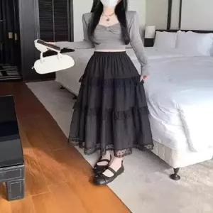 스커트 여자 봄여름 프렌치 레이스 A라인 하이웨스트감 쉬폰 우산 DUCHI2