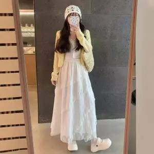 여친 치마 롱 망사 봄 빈티지 레이스 A라인 쉬폰 트윌 레이어드 케이크 DUCHI1