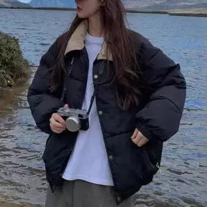 여자집업패딩 여성 두툼한 하이넥 집업 패딩 루즈핏 배색 점퍼 1P