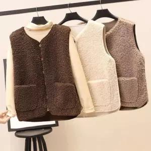 조끼 새 봄 가을 여성 단추 양복 머리 겨울 열 따뜻한 두꺼운 양털 민소매 자켓 코트