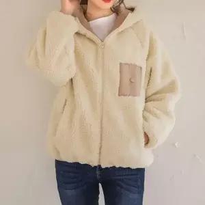 아트박스/신상오픈런 여성 겨울 배색 퍼 후드 집업
