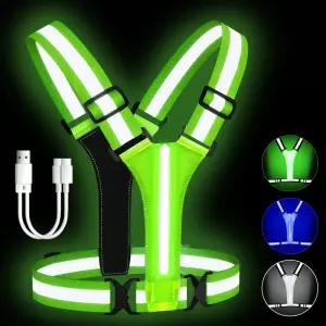 LED 반사 조끼 러닝 기어 USB 충전식 라이트 업 조깅 워킹을 위한 높은 가시성