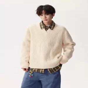 남친 니트 빈티지 캐주얼 가을 꽈배기 스웨터 헨리넥 탑 브이넥 admr3