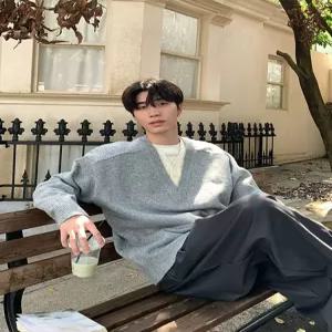 남자 니트 가을 투피스 페이크 브이넥 코트 차콜 V넥 스웨터 admr3