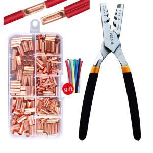 250PCS GT 구리 연결 파이프 와이어 작은 튜브 터미널 케이블 러그 부츠 페럴 키트 압착 펜치