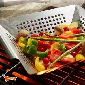 (크기 사각타공후라이팬)프리폼 BBQ 사각 타공 후라이팬 직화 스테인레스 프라이팬 캠핑 낚시 직화구이 휴