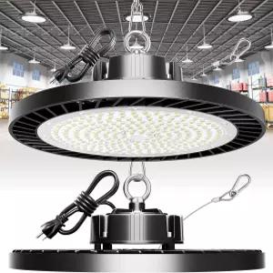 매우 밝은 300W 하이 베이 LED 상점 조명 2팩 5피트 케이블 걸이식 안전 로프가 있는 5000K 45000LM UFO