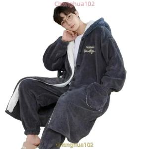 남성 겨울 잠옷 홈웨어 수면 털 로브 가운 겨울 방한