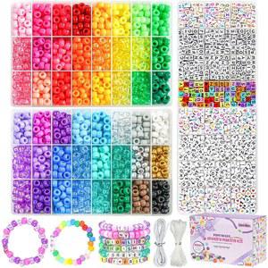 팔찌 제작 키트용 4200Pcs 비즈, 48가지 색상의 칸디 비즈 키트, 2500Pcs 캔디, 보석 제작용 20미터 탄력 끈이 달린 1700Pcs 우정 편지 구슬