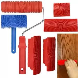 6Pcs 7 인치 Graining 그림 도구 나무 질감 페인트 롤러 패턴 벽 룸 아트 나뭇결 세트