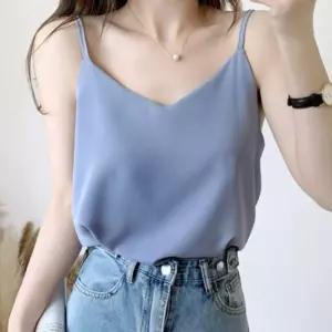 여성 여름 여자 이너 끈 나시 티 블루 민소매티 시티 티셔츠