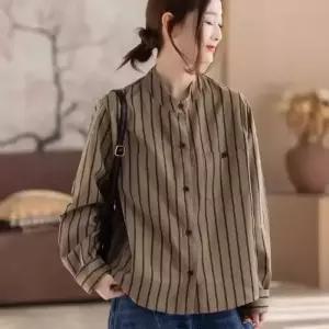 EAMT 캐주얼 봄 여친 긴팔 셔츠 싱글 스트라이프 슬림 차이나 YJ1
