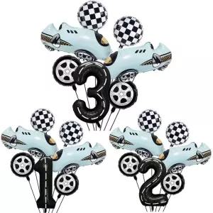 7 Pcs 경주 용 자동차 생일 풍선 40 인치 경주장 검은 번호 3 번째 테마 파티 장식 용품